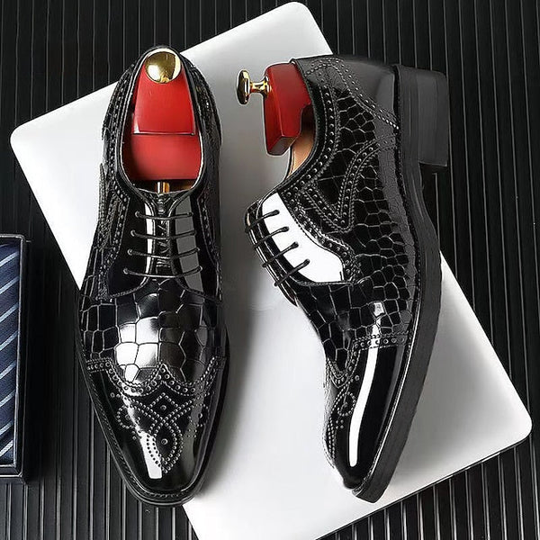 Brogue with Burgundy Leather Men's Patent Shoes Oxford FashionChic