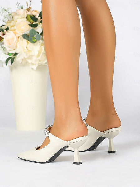 Slip-On Women's Heeled Embellished Pointed-Toe Rhinestone FashionChic