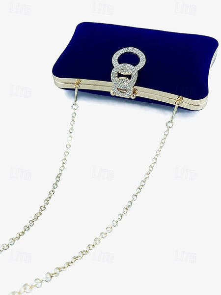 Velvet with Blue Bag Ring Clutch Rhinestone Women's Elegant FashionChic
