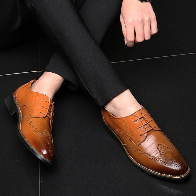 Shoes Classic Oxford Faux Brogue with Men's Blue Leather FashionChic