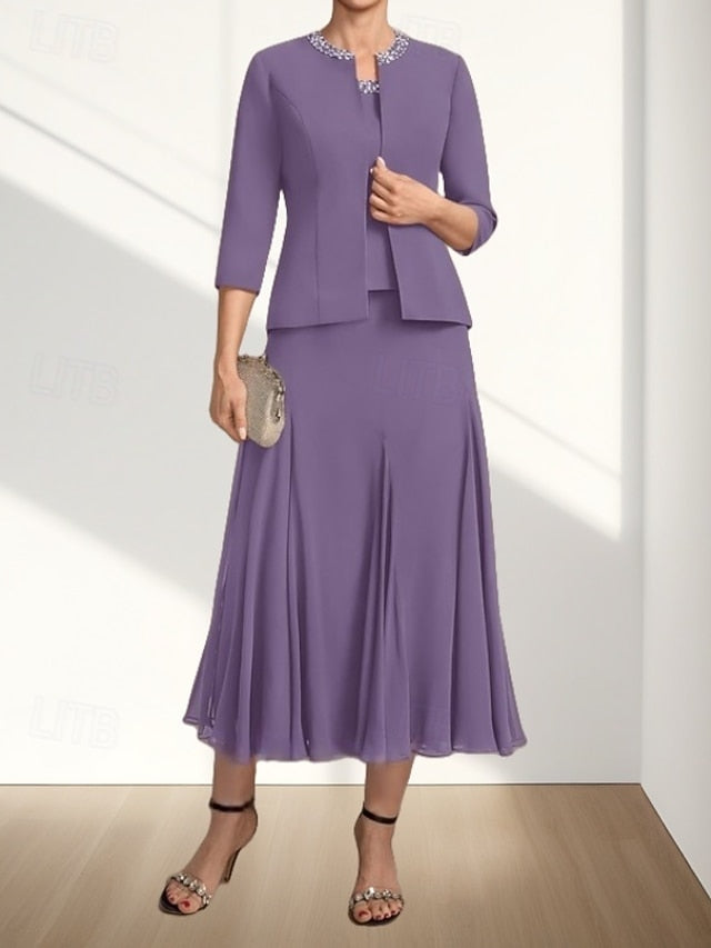 Two Mother Elegant the Wedding Guest Dress Piece A-Line Bride of FashionChic