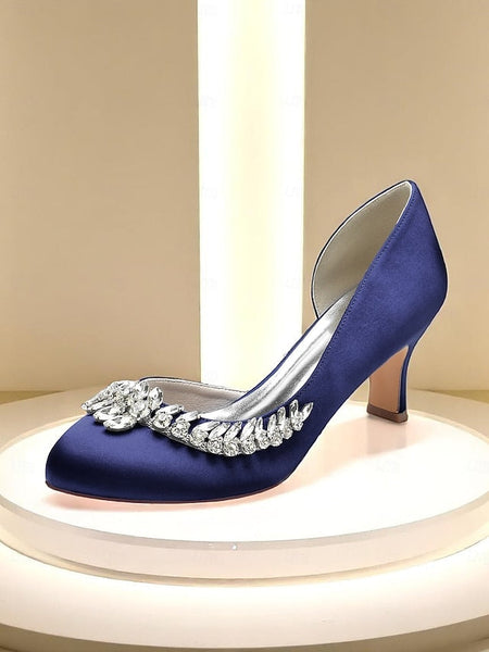 Heel Women's Silver Satin - Kitten Toe Low Heels Round FashionChic