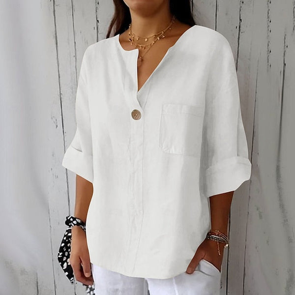 Women's Cotton Linen Blouse Solid Color Elegant Stylish FashionChic