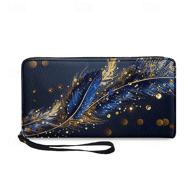 Women's with Gilded Large Capacity Wallet Feather Print FashionChic