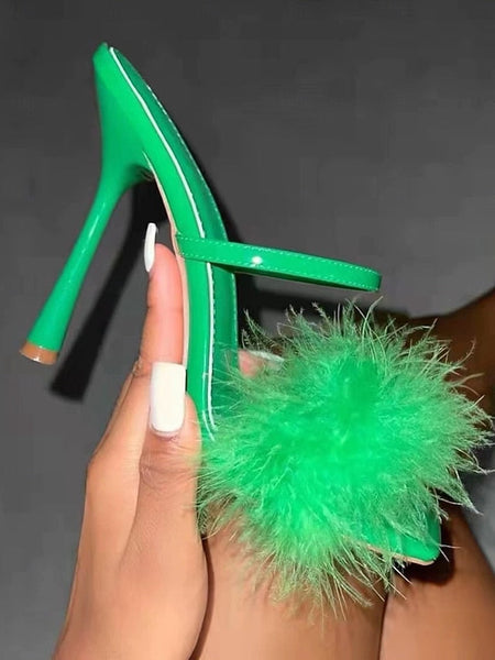 Heeled Sandals – Feathered High Bold Green FashionChic