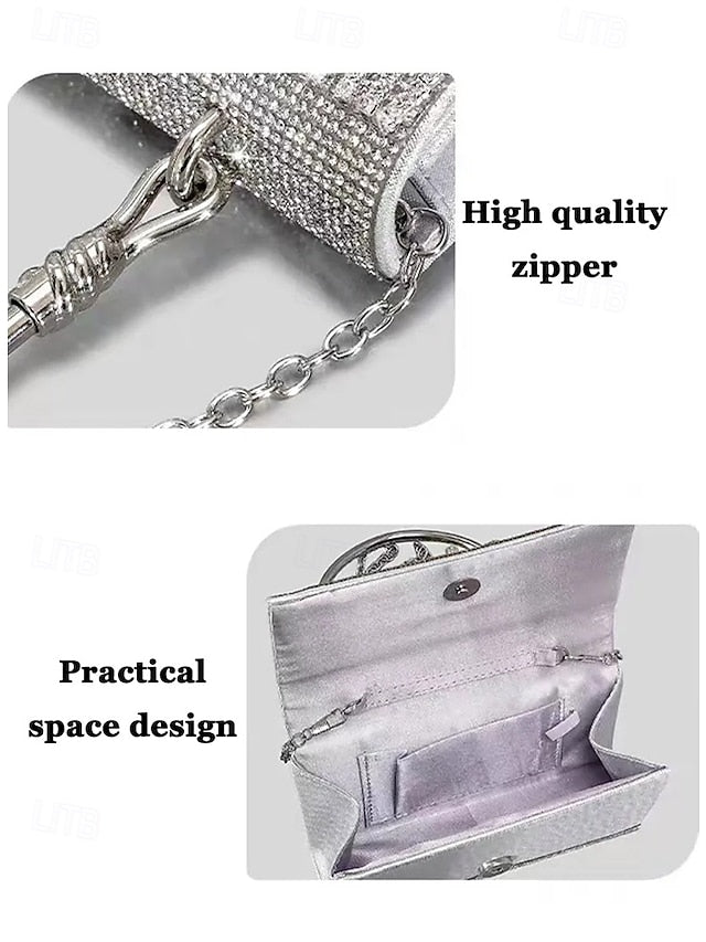 Evening Elegant with Silver Handbag Crystal Chain Women's FashionChic