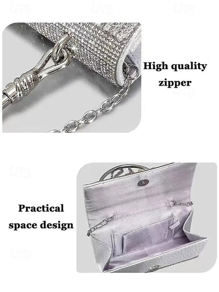 Evening Elegant with Silver Handbag Crystal Chain Women's FashionChic