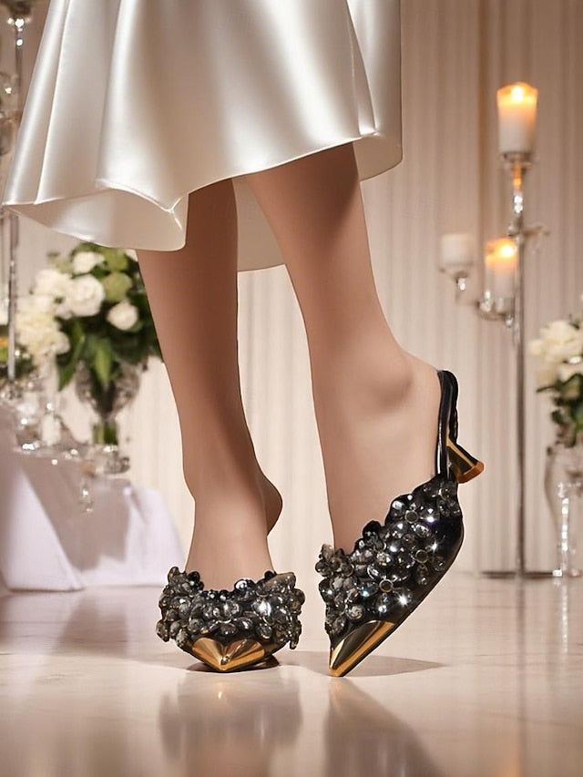 – Mules Black Rhinestone Pointed-Toe Embellished Women's FashionChic