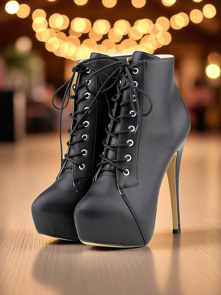 Beige Platform Ankle Lace-Up - Faux Women's Boots Leather FashionChic