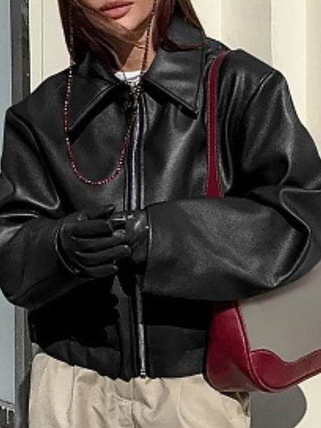 Faux Jacket Warm Women's Zipper Comfortable Pocket Leather FashionChic