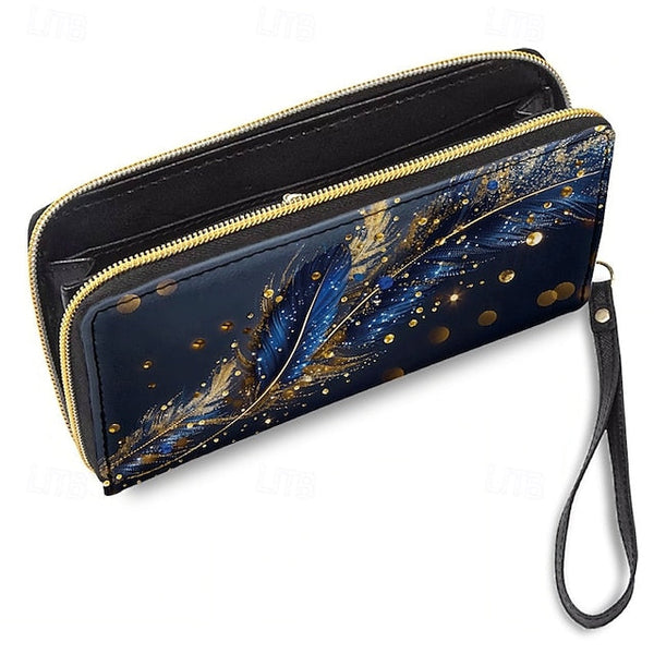 Women's with Gilded Large Capacity Wallet Feather Print FashionChic