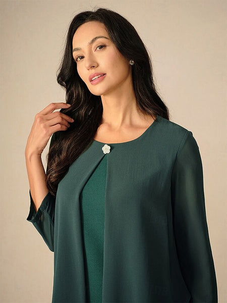 Women's Evening Dress Cape Sleeve Knee-Length Elegant Green FashionChic
