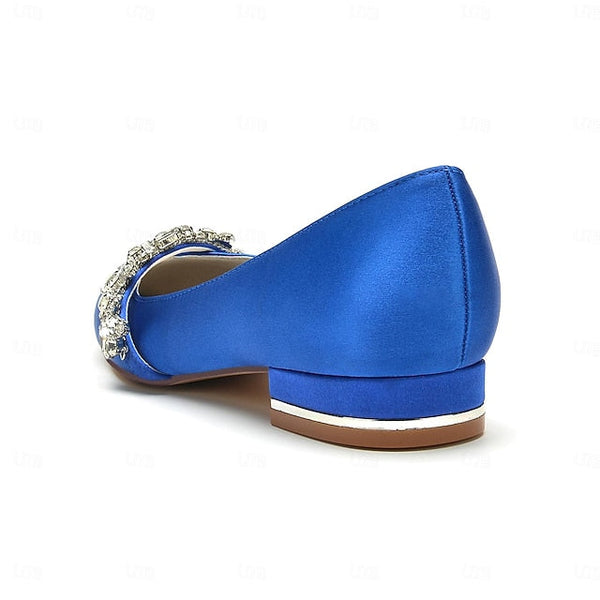 Satin White Wedding with Shoes Pointed Toe Flat Crystal and FashionChic