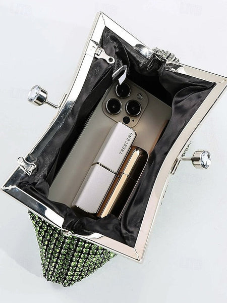 Vintage Sage Women's – Clutch Purse Green Rhinestone FashionChic