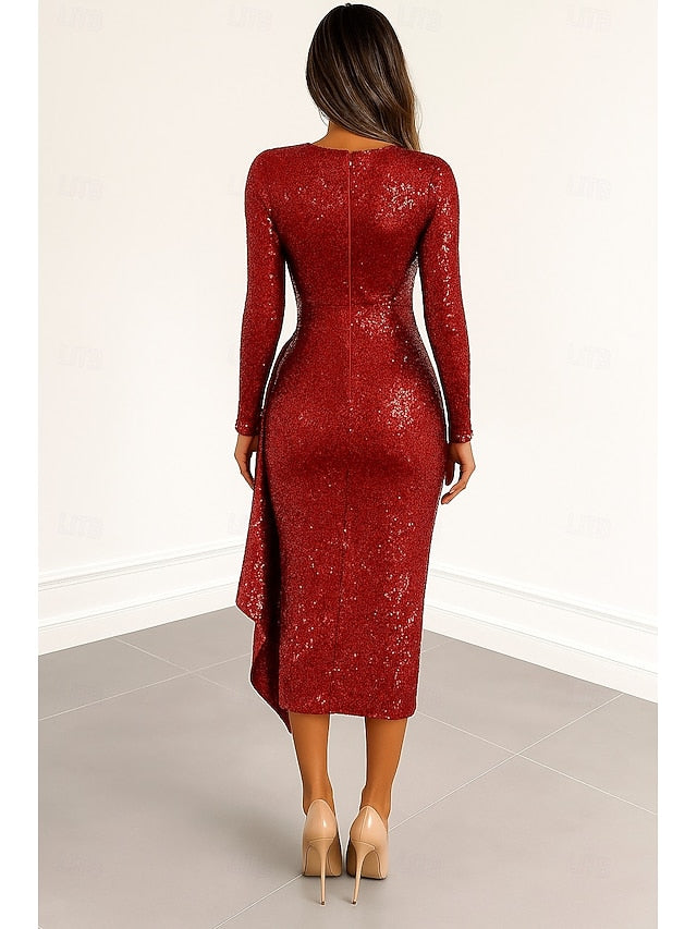 Sequined Black Red Cocktail Dresses Dress Formal Elegant Column FashionChic