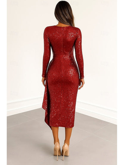 Sequined Black Red Cocktail Dresses Dress Formal Elegant Column FashionChic