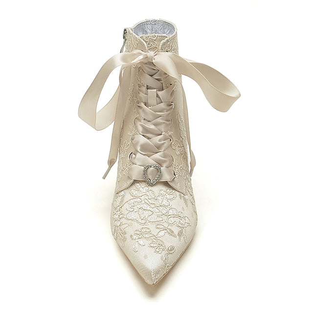 Women's Lace-Up Bridal Embroidered Floral White – Booties FashionChic