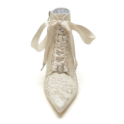 Women's Lace-Up Bridal Embroidered Floral White – Booties FashionChic