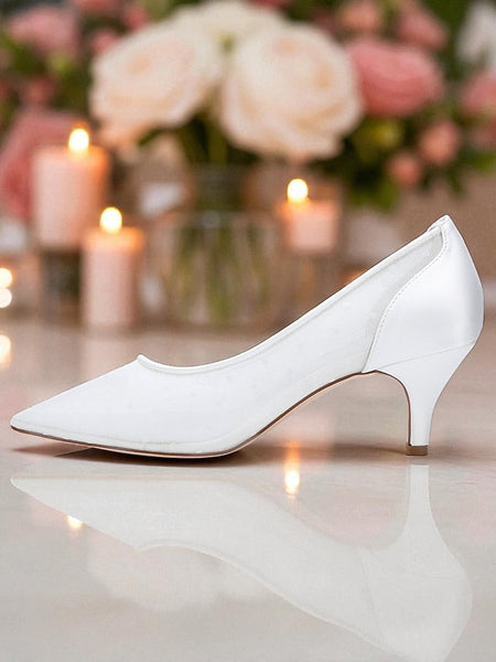 White Wedding Mesh Dot Low with Shoes and Polka Women's FashionChic