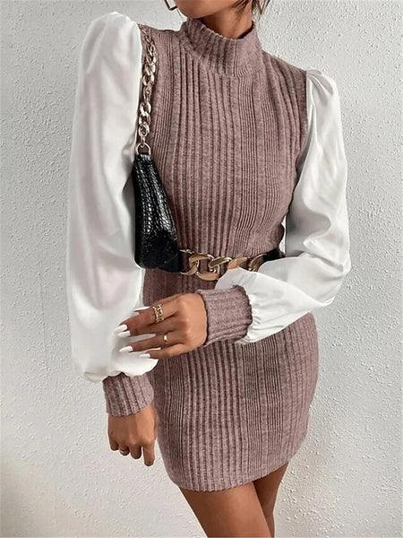 Women's Casual Dress Mini Dress Patchwork Casual Stand