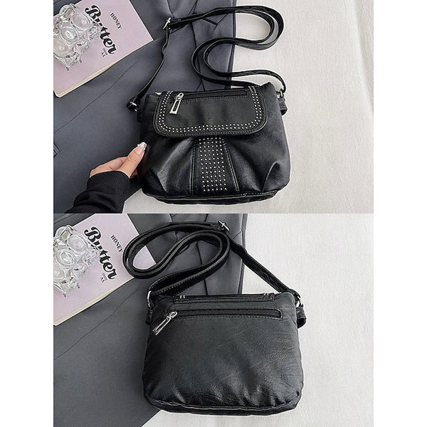 with Faux Bag Women's Leather Brown Crossbody Studded FashionChic