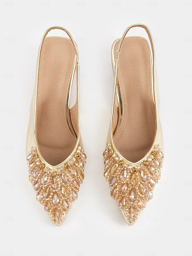 Beaded with - Detail Ivory Slingback Women Shoes for Wedding FashionChic