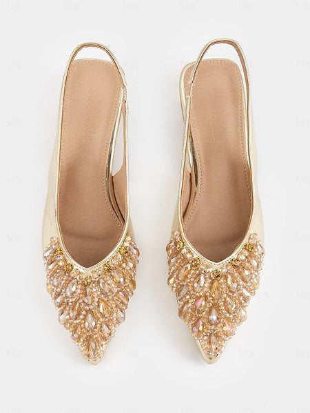 Beaded with - Detail Ivory Slingback Women Shoes for Wedding FashionChic
