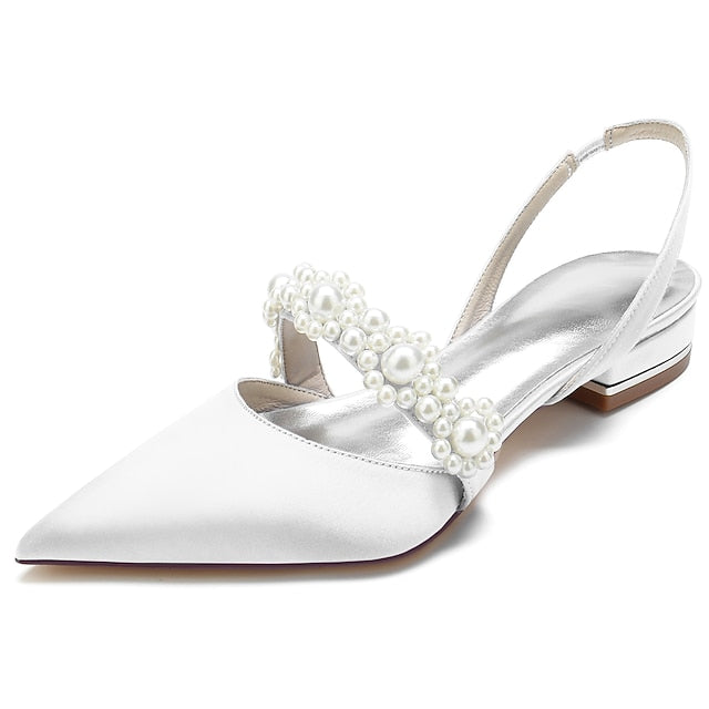 Dress Pearl White Elegant Satin with Women's Shoes FashionChic