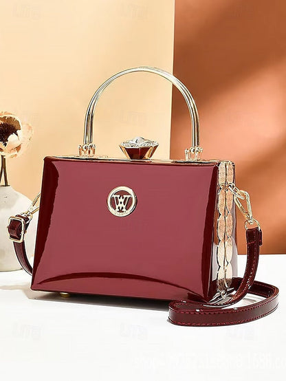 Evening Patent Burgundy Handbag with Gold Women's Leather FashionChic