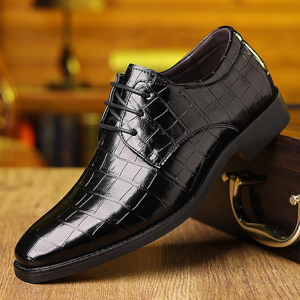 Print Men's Oxford Leather Shoes Faux Crocodile Green – FashionChic