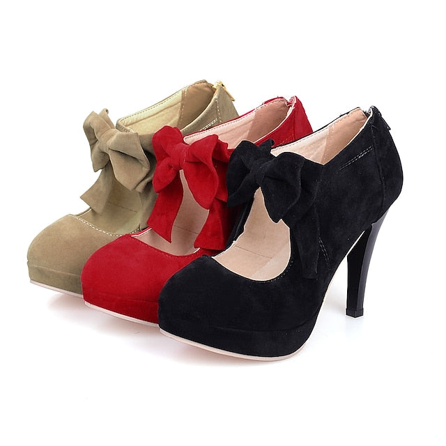 – Suede Platform Vintage Pumps Bow Red Heel Women's High FashionChic