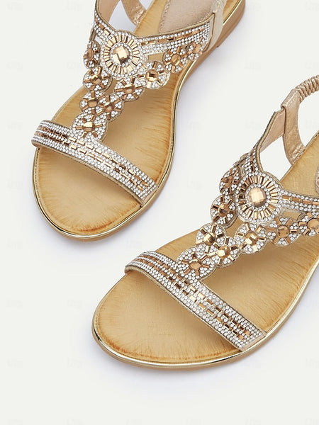 – Sandals Embellished Rhinestone Women's Elegant T-Strap FashionChic
