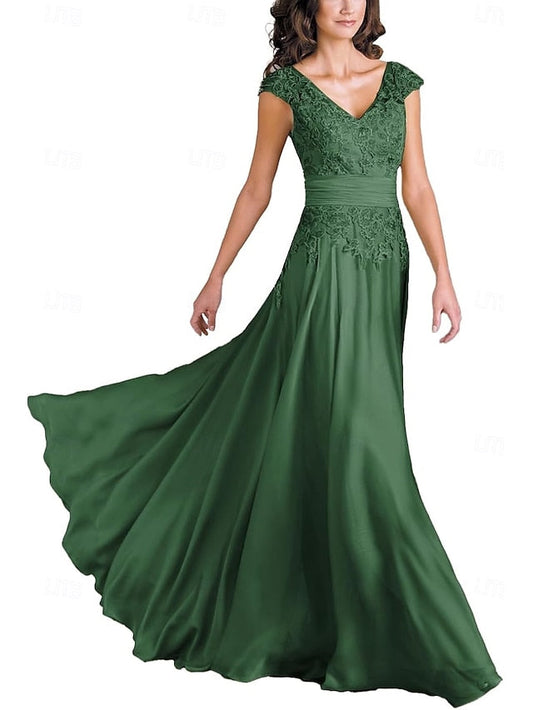 Bride Simple Neck A-Line the Elegant Floor Mother Dress of V FashionChic