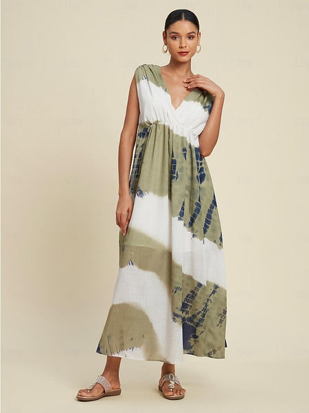 Tie-dye Printed Sleeveless Maxi Dress