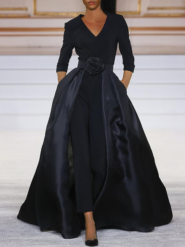 Simple the Elegant Mother Bride With Jumpsuit of Overskirt Dress FashionChic