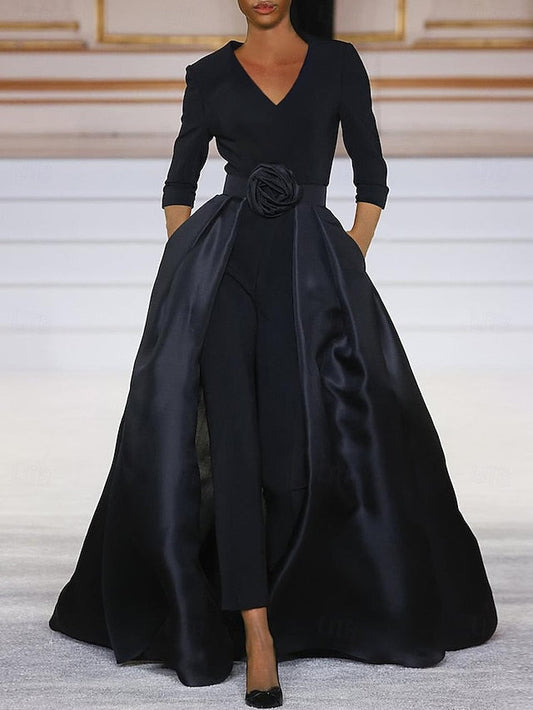 Simple the Elegant Mother Bride With Jumpsuit of Overskirt Dress FashionChic