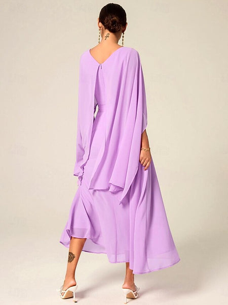 Women's Wedding Guest Cocktail Dress A Line Maxi  Chiffon FashionChic