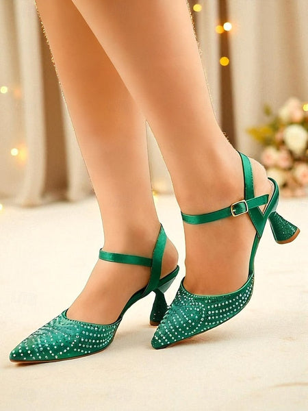 Rhinestone Women's Slingback Red Heels Pointed Toe FashionChic
