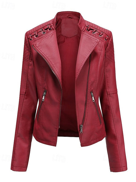 Women's Pocket Jacket Zipper Faux Leather Comfortable FashionChic