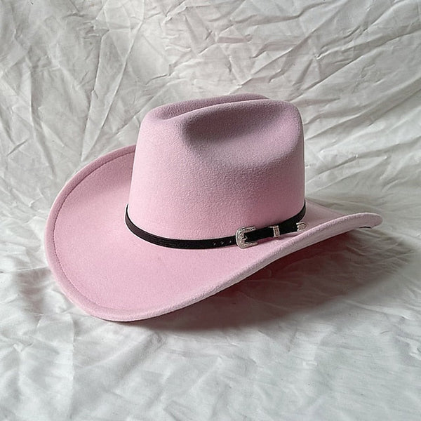 Western Men's Woolen Cowboy Hat Metal Buckle Vintage Knight FashionChic
