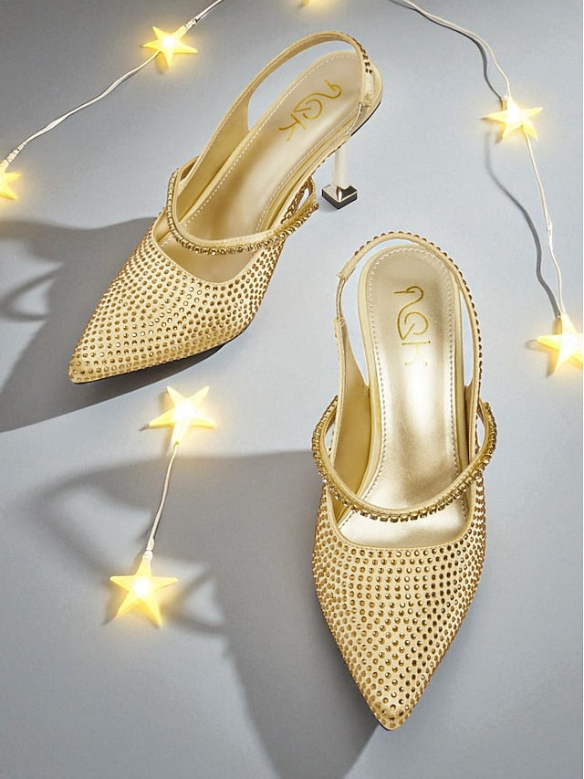 Sparkly Pointed - Heels Gold Toe Rhinestone Women's FashionChic