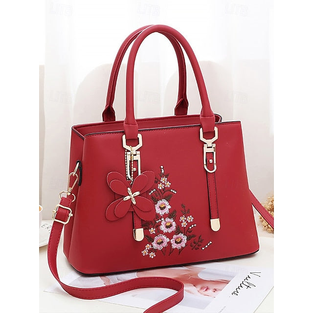 Faux Women's Handbag Embroidery Floral with Leather Green FashionChic