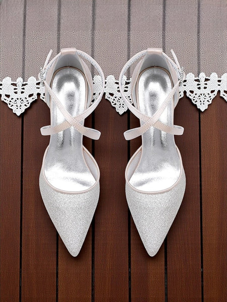 Women's Strap Ankle Silver Heels Elegant - Glitter Stiletto FashionChic