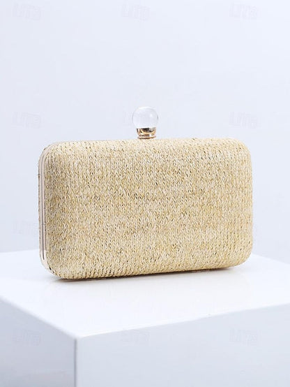 Straw Pearl Elegant Clutch Stylish with Purse - Clasp FashionChic