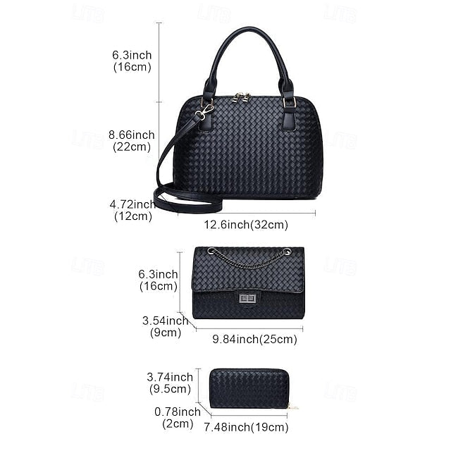 Handbag Set Brown Leather Women's Woven – 3-Piece Faux FashionChic