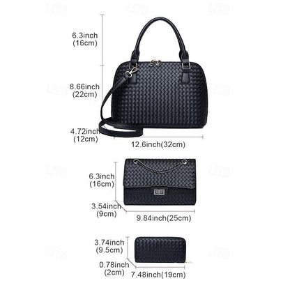 Handbag Set Brown Leather Women's Woven – 3-Piece Faux FashionChic