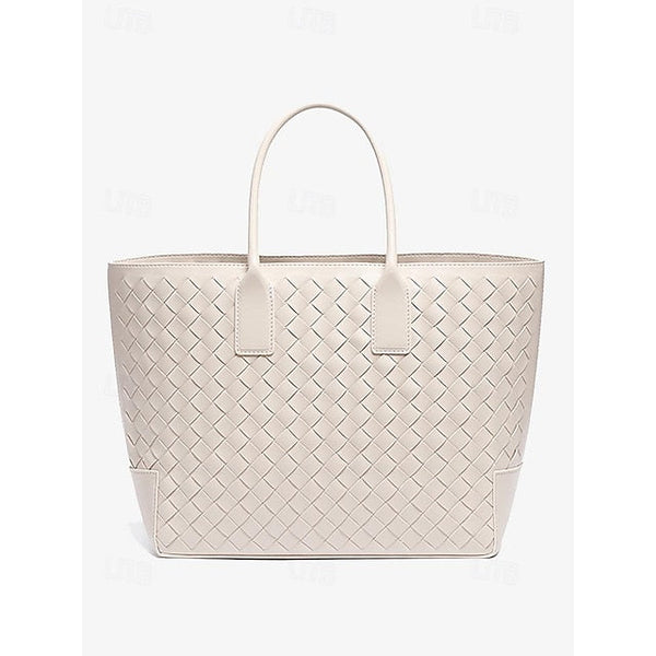 Woven Leather and – Brown Tote Women's Stylish Bag FashionChic