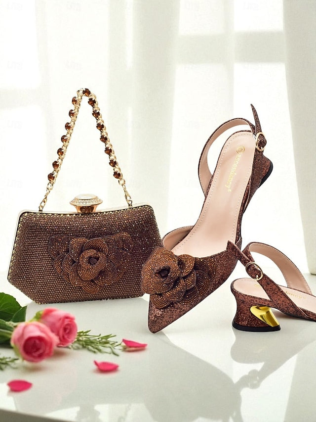 and Women's Glitter Clutch Slingback Heels Matching Evening FashionChic