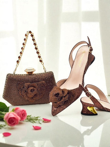 and Women's Glitter Clutch Slingback Heels Matching Evening FashionChic