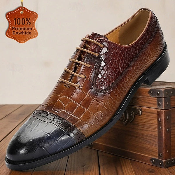 Oxford Genuine Leather – Crocodile Men’s Elegant Shoes Print FashionChic